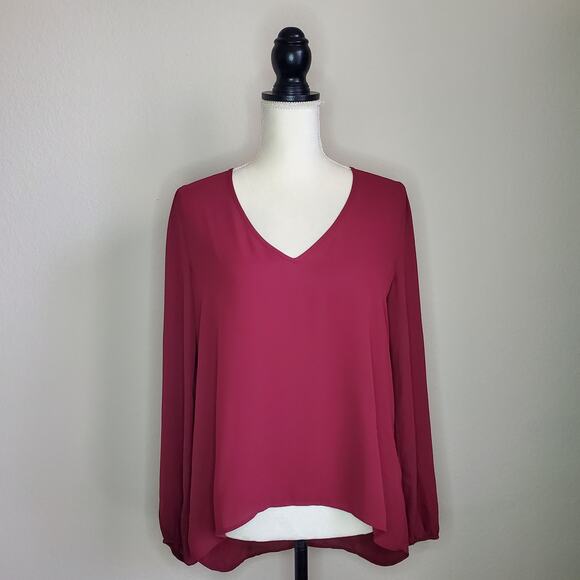 Abbeline Burgundy Chiffon Blouse Medium - Picture 1 of 7